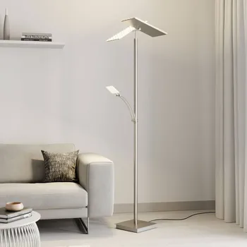 Lampička Lucande LED stojací lampa Parthena, nikl, kov, 180 cm - Délka/šířka podstavce 28 cm; lampa na čtení – délka 11 cm, šířka 8 cm; délka kabelu 200,5 cm nikl satinovaný 1 x 30 W LED + 1 x 6 W LED - Doprava zdarma