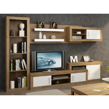 Obývací stěna Obývací stěna GOUDINI 6, dub burgundský/bílý lesk, 5 let záruka + vyzvednutí ZDARMA