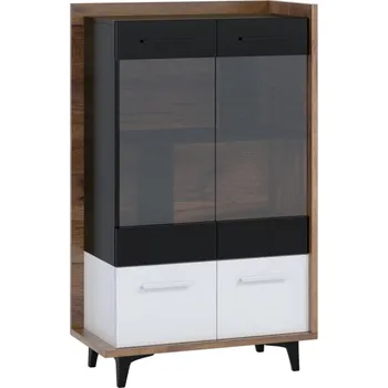 police Vitrína KNUT 2D, craft tobaco/bílá/černá, 5 let záruka + vyzvednutí ZDARMA