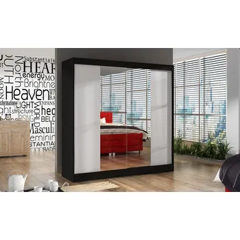 Šatní skříň Šatní skříň se zrcadlem HEMIS II, černá/bílá + vyzvednutí ZDARMA