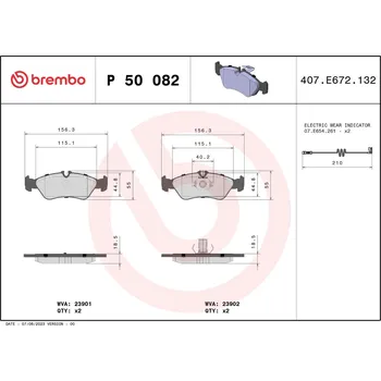 Brzdová destička Sada brzdových destiček, kotoučová brzda BREMBO P 50 082