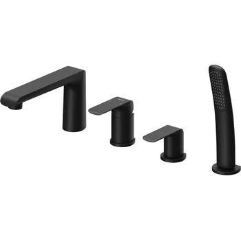 Vodovodní baterie Vanová baterie na okraj vany 4-otvorová Ravak Flat FL 026.20BL se sprchovým setem, s pípou, černá