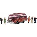 Setra S6 Autobus Wandervogel s Figurkami 1955 1:87 - SCHUCO Setra S6 Autobus Wandervogel + Sado figurek 5 ks 1955 1/87- kovový model autobusu