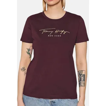 Dámské vínové triko Tommy Hilfiger - Velikost M, Barva Červená 55467 ww0ww32781