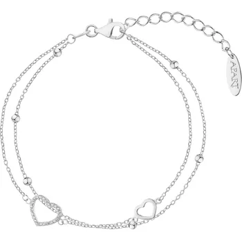 Náramek Stříbrný náramek se zirkony - srdce, kuličky - AP537-6828