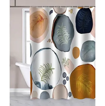 Sprchový závěs 180x180cm, polyester, bubliny/kapradí