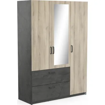 Šatní skříň Kombinovaná skříň GABOR 2 se zrcadlem 3D2S, dub kronberg/asfalt +možnost VÝNOSU + vyzvednutí ZDARMA