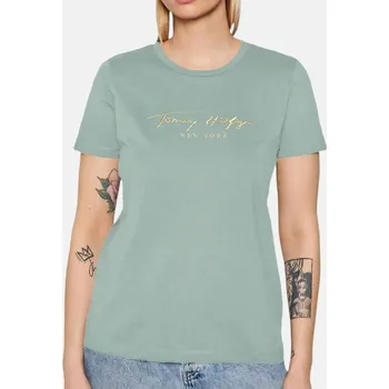 Dámské tričko Dámské světle zelené triko Tommy Hilfiger - Velikost L, Barva Zelená 55468 ww0ww32781