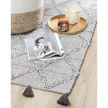 Koberec Koberec hnědý 80 x 150 cm Střapatý geometrický vzor ručně tkaný obdélníkový moderní Beliani