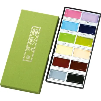 Vodová barva Kuretake Kuretake, MC20V12NW, Gansai Tambi, akvarelové barvy v pánvičkách, 12 odstínů