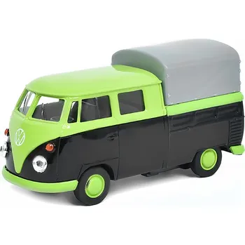 autíčko Volkswagen T1 Double Cabin Pick Up černá/zelená 1:32 - Welly VW T1 Double Cabin Pick-Up - kovový model auta