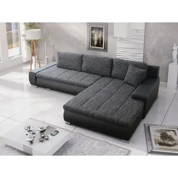 Sedací souprava Rohová sedačka SALAR L univerzální, černá látka prošitá bílou a šedou nití/černá ekokůže +možnost VÝNOSU + vyzvednutí ZDARMA