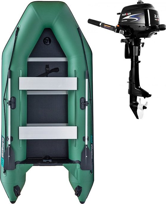 Člun GLADIATOR LIGHT AK320WF green - nafukovací člun s dřevěnou podlahou - sada: se spalovacím motorem PARSUN F2,6 1,9 kW