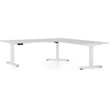 Psací stůl Výškově nastavitelný stůl OfficeTech Angle, 180 x 200 cm, bílá podnož, světle šedá