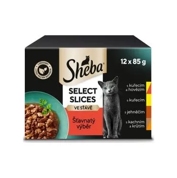 Krmivo pro kočku Sheba Select Slices smíšený výběr ve šťávě 12 x 85 g kapsa kuře hovězí jehně kachna krůta