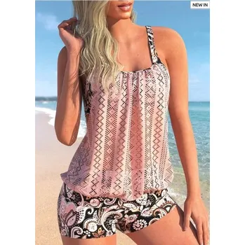 Dámské plavky Dámské plavky dvojdílné tankini se síťovinou Plus Size (XS-6XL) Barva: Růžová, Velikost: 4XL
