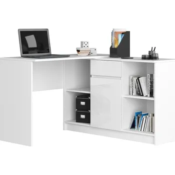 Psací stůl Rohový psací stůl B-17 s komodou bílý lesk