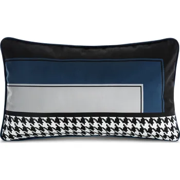 Polštář Velurový polštář modrý, černo-bílý vzor 30x50 cm
