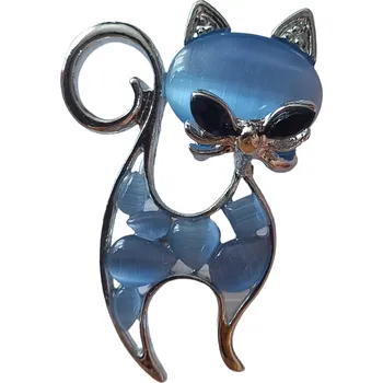 Brož Brož kočka v zelené a světle modré barvě