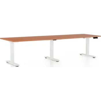 Psací stůl Výškově nastavitelný stůl OfficeTech Long, 260 x 80 cm, bílá podnož, třešeň