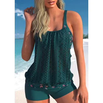 Dámské plavky Dámské plavky dvojdílné tankini se síťovinou Plus Size (XS-6XL) Barva: zelená, Velikost: 6XL