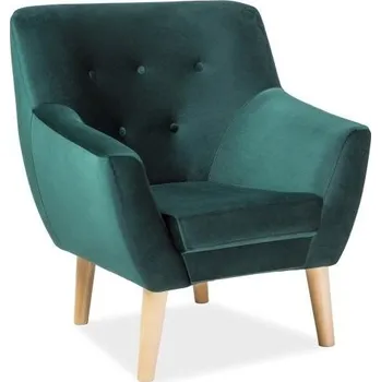 Křeslo Křeslo Nordic I Velvet, zelená / přírodní dřevo