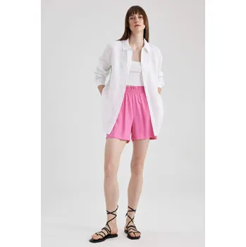 Dámské kraťasy DEFACTO Široké kraťasy z viskózy s vysokým pasem a papírovým střihem DEFACTO růžová 2261894