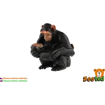 Figurka ZOOted Šimpanz učenlivý samice s mládětem zooted plast 5cm