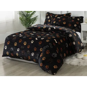 Povlečení XPOSE® Prodloužené mikroplyšové povlečení TLAPIČKY Exclusive - černé 140x220 cm, 70x90 cm, Mikroplyš + Prodloužená možnost vrácení zboží do 50 dnů