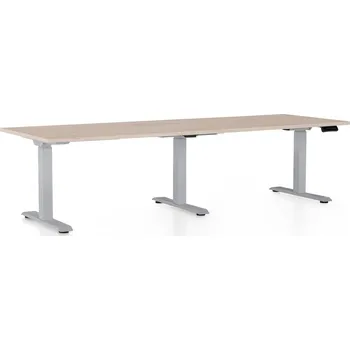 Psací stůl Výškově nastavitelný stůl OfficeTech Long, 240 x 80 cm, šedá podnož, dub
