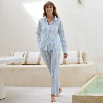 Dámský kabát Blancheporte Pruhované pyžamo s kabátkem na knoflíčky, z materiálu seersucker režná/modrá 36