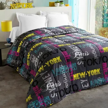 přikrývka Blancheporte Přikrývka s potiskem Hlavní města, bavlna 400g/m2 černá 200x200 cm