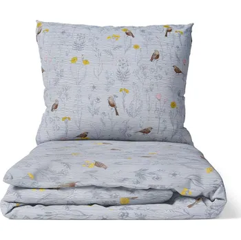 Povlečení DARRÉ Krepové povlečení Ptáčci v kvítí - světle modré Velikost: 140 x 220 + 70 x 90