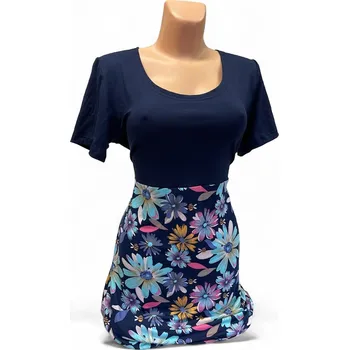 Dámská tunika Kombinovaná halenka KVUBA, Barva Modrá, Velikost 40 - na zakázku, Materiál 96% Viskoza 4% Lycra