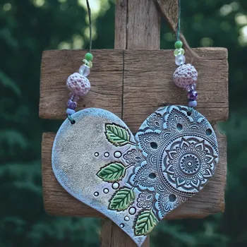 Keramický závěs Mandalové srdce Růžová