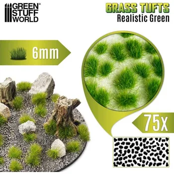 Plastikový model Grass Tufts XXL – samolepící drny realistická zelená tráva, 6mm (75 ks)