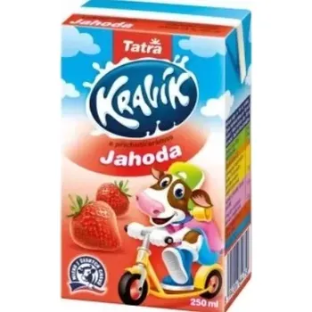 Limonáda Tatra Kravík mlíčko jahoda 250 ml (Mlíčko s brčkem TATRA s příchutí jahody 250 ml)