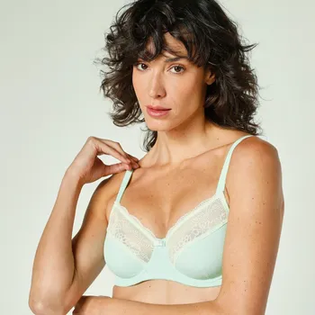 Podprsenka Blancheporte Zmenšující podprsenka z krajky a mikrovlákna, s kosticemi zelená 75C