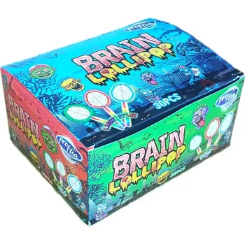 Bonbon Lízátko BRAIN Lollipop se svítící tyčkou - kyselé lízátko 10 g (balení 30 ks) (Kyselé lízátko měnící barvu ve tvaru "mozku" Brain Blasterz 10 g (300 g balení))