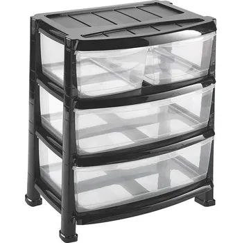 regál Heidrun Regál široký 3 zásuvky černý/transparentní