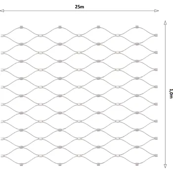 Pletivo KOVIAN, s.r.o. Nerezová lanková sieť, 1,0m x 25m (šxd), oko 50x50 mm, hrúbka lanka 2mm, AISI316 (V nerozloženom stave má sieť 29,1m)