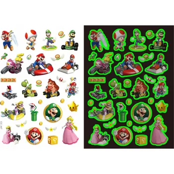 Odstranitelné tetování Dětské dočasné tetování - SVÍTÍCÍ VE TMĚ - SUPER MARIO BROS. 5 (Značka: TAKARA TOMY)