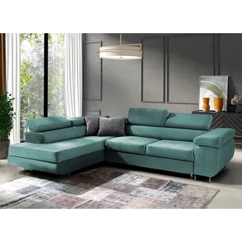 Obývací pokoj Rozkládací rohová sedací souprava 150 ETHAM Levá Tmavě tyrkysová