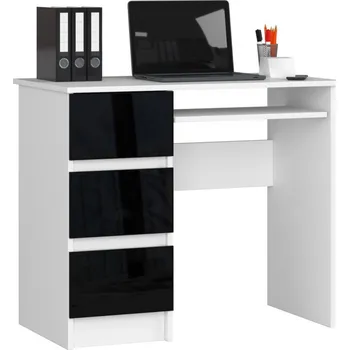 Dětská skříň Počítačový stůl A-6 levá- bílá/černá lesk