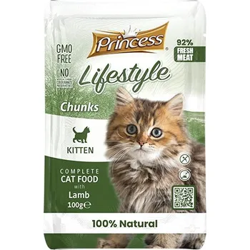 Krmivo pro kočku PRINCESS LIFESTYLE POUCHES CHUNKS 100G LAMB KITTEN