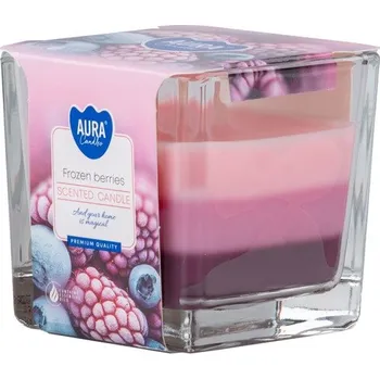 Svíčka Sklo hranol 80x80 mm ~32h Frozen Berries tříbarevná vonná svíčka