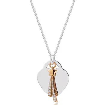Náhrdelník Náhrdelník ze stříbra 925 - stříbrné srdce, růžově zlatá kometa, kubické zirkony