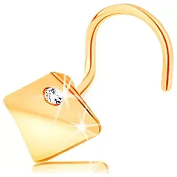 Piercing Piercing do nosu ze žlutého 14K zlata - klenutý čtverec s čirým zirkonem