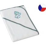 Osuška pro miminko s kapucí a výšivkou 75x75 Slůně bílá/zelenošedá 350g