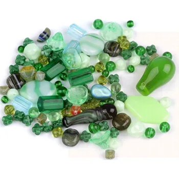 Dětské navlékací korálky Skleněné korálky ramš zelená 50g